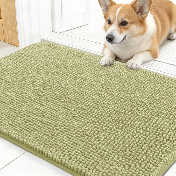 OLANLY Dog Door Mat for Muddy Paws 30x17, Super Absorbent Chenille Mud Mat | Vanilla, Absorbs Moisture and Dirt, Non-Slip Machine Washable Doormat, Quick-Drying Indoor Entryway Floor Carpet for Dogs