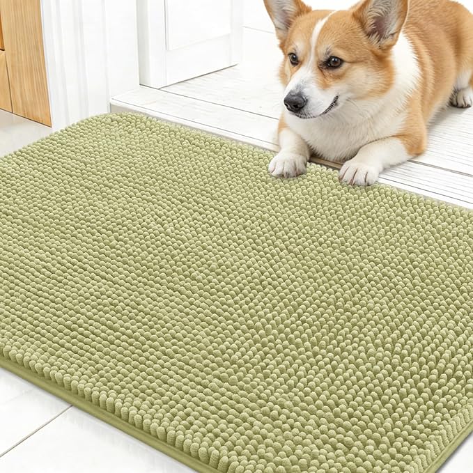 OLANLY Dog Door Mat for Muddy Paws 24x16, Super Absorbent Chenille Mud Mat | Vanilla, Absorbs Moisture and Dirt, Non-Slip Machine Washable Doormat, Quick-Drying Indoor Entryway Floor Carpet for Dogs