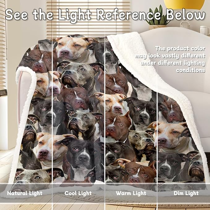 BlessLiving Fuzzy Dog Blanket for Kids Adults Cute Puppy Fleece Blanket Reversible Animal Pattern Sherpa Throw(Pit Bull,Throw, 50 x 60 Inches)