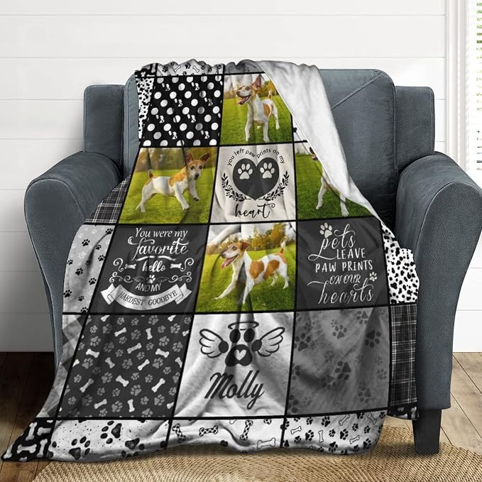 Artsadd Personalized Blanket with Picture in Memory of Dog Custom Photo Blanket Memorial Pet Loss Sympathy Gift