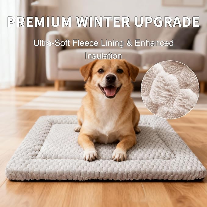 Dog Bed Mat,Reversible & Ultra Soft Kennel Pad-Machine Washable Pet Bed for Dogs & Cats-All-Weather Crate Liner for Crates,Carriers & Travel (Light Gray, 30" L x 20" W x 1.5" Th)