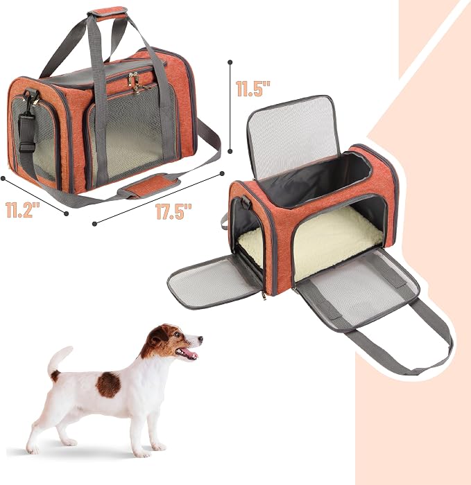 Mr. Pen- Pet Carrier, 17.5" x 11.2" x 11.5", Medium Size, Orange | Portable Travel Carrier for Small Pets, Cats & Small Dogs, Breathable Mesh, Safety Inner Leash