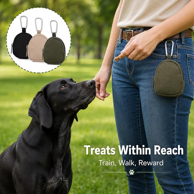 Bremorou 3 Pcs Dog Treat Pouch for Pet Training Waterproof Portable Reward Puppy Treat Bag Reusable Small Dog Treats Pouch Carabiner Poop Bag Holder for Outdoor Zipper Closure