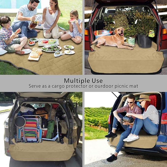 F-color SUV Cargo Liner for Dogs, Water Resistant Pet Cargo Cover Dog Seat Cover Mat for SUVs Sedans Vans with Bumper Flap Protector, Non-Slip, Large Size Universal Fit, Khaki