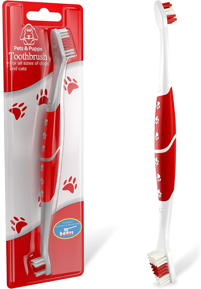Pet Toothbrush for Dogs, Cats with Soft Bristles - Easy Teeth Cleaning & Dental Care, Non Slip Dual Head Dog Toothbrush for Medium & Large Pets, Toothpaste Not Included, Pack of 1 Red