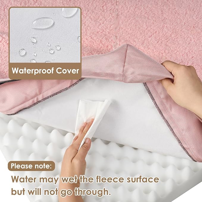 EHEYCIGA Orthopedic Dog Bed Large with Removable Washable Cover, 35IN Pink | Egg Crate Foam Support, Durable Oxford fabric, Non-Slip Bottom, Machine Washable, Soft Waterproof Plush Pet Bed Mat For Crate