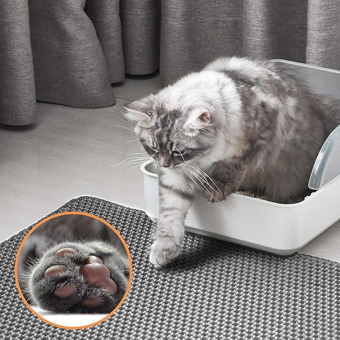 Cat Litter Mat Double Layer Waterproof Urine Proof Trapping, Gray, 30x22 Inch, Honeycomb Pattern, Eva Foam