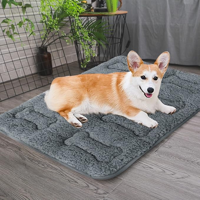 Dog Bed Crate Mat(30" X 19") 2 Pack, Soft Plush Dog Bed Pad | Machine Washable Sleeping Mat with Anti Slip Bottom, Grey