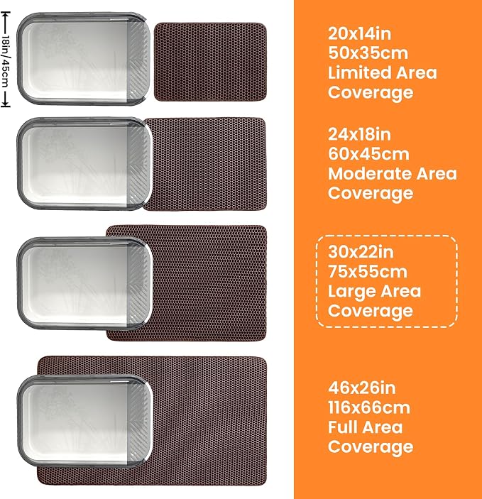 Extra Large Cat Litter Mat, Double Layer Honeycomb, Brown | 30x22”, Reduces Litter Tracking, Easy to Clean, Waterproof, Non-Slip, Soft on Paws, Scratch Resistant, Brown, XL