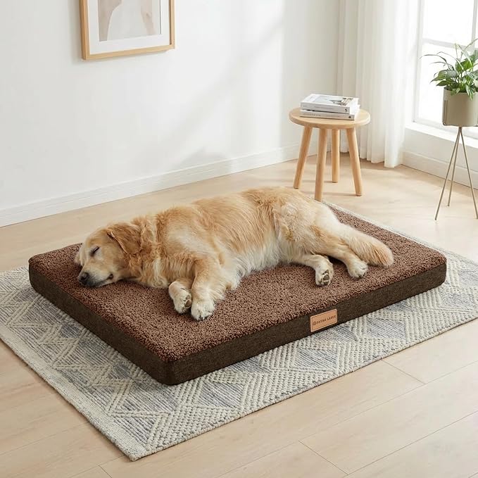 Patas Lague Orthopedic Large Dog Bed Washable Pet Sofa Mat 42''X28'' Brown | Egg-Crate Foam Dog Couch For Large Sized Dogs, Waterproof Removable Cover, Soft Pet Crate Bed With Nonskid Bottom