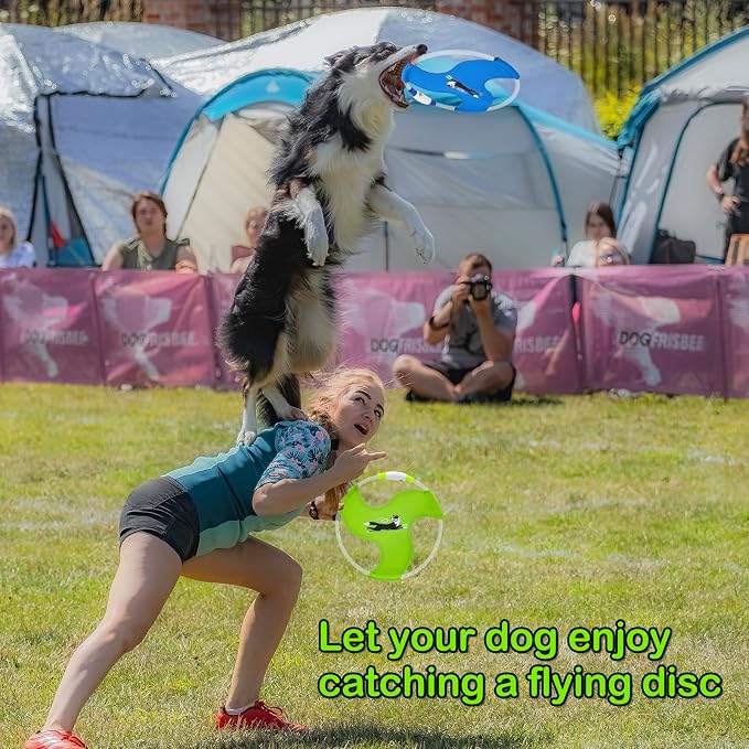 Dog Flying Disc Flyer Dog Toys, Glow in The Dark Nylon Dog Toy with 3 Light Models, Floating Dog Ring Toys for Physical Exercise, Pet Training Throwing Playing