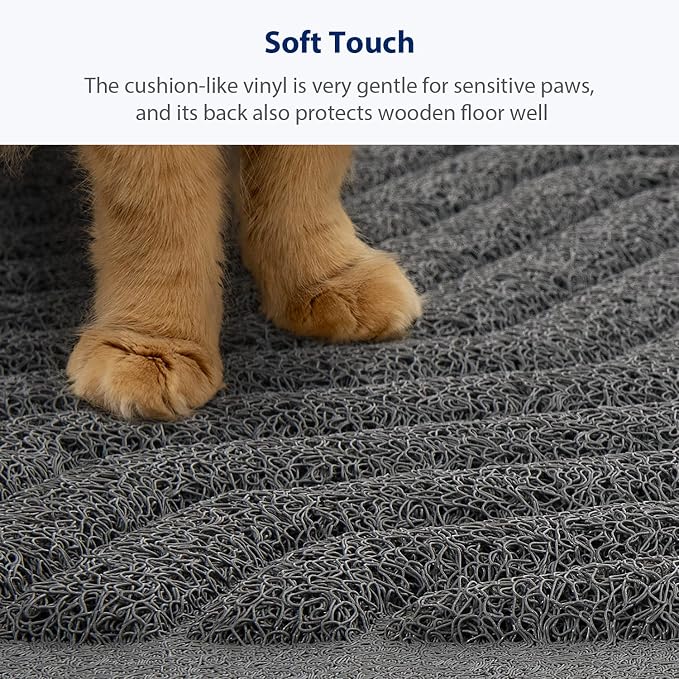 Cat Litter Box Mat(No. 02-2), Kitty Premium PVC Pad, Durable Trapping Rug, Phthalate Free, Urine-Resistant, Scatter Control, XXL 47 x 36, Grey