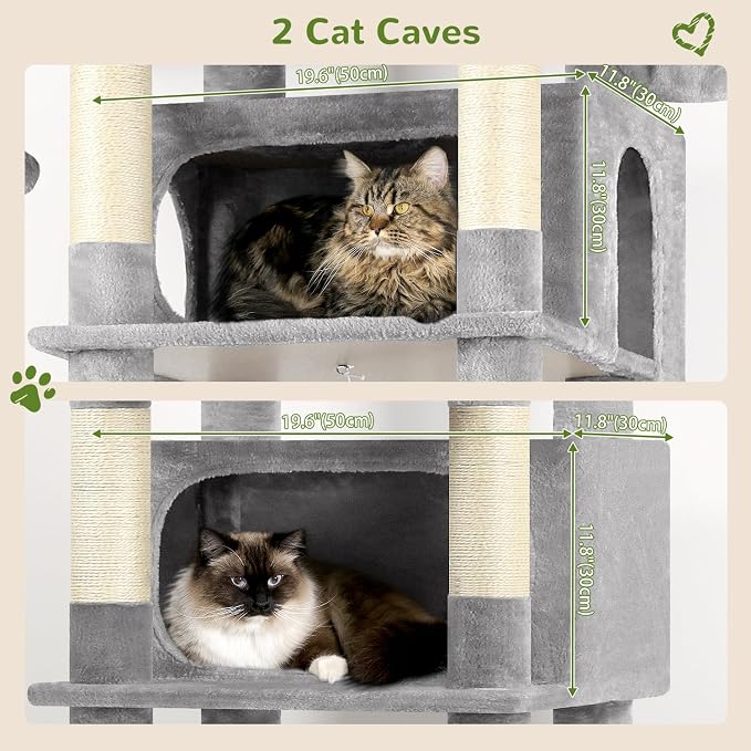 Globlazer Giant Tall Heavy Duty Cat Tower for Indoor Large Cats, F83B | XXL Multi-Level Large Cat Condo with 8 Scratching Posts, Hammock, 2 Cat Caves, 2 Platform, Light Grey