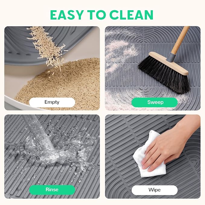 Pawtasy Cat Litter Mat,34" x 22" Large Silicone Pad for Floor Waterproof Litter Trapping Mat for Scatter Control Soft on Kitty Paws Non-Slip Easy to Clean