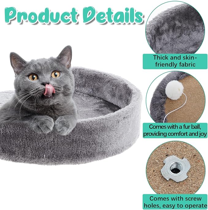 Dansydaisy 2 Pcs 13.39 Inches Semi Edged Cat Tree Replacement Parts Cat Tree Tower Accessories with Hanging Elastic Strings Pom Pom Toys and M8 Screw for Platform Perch Shelves(Gray)