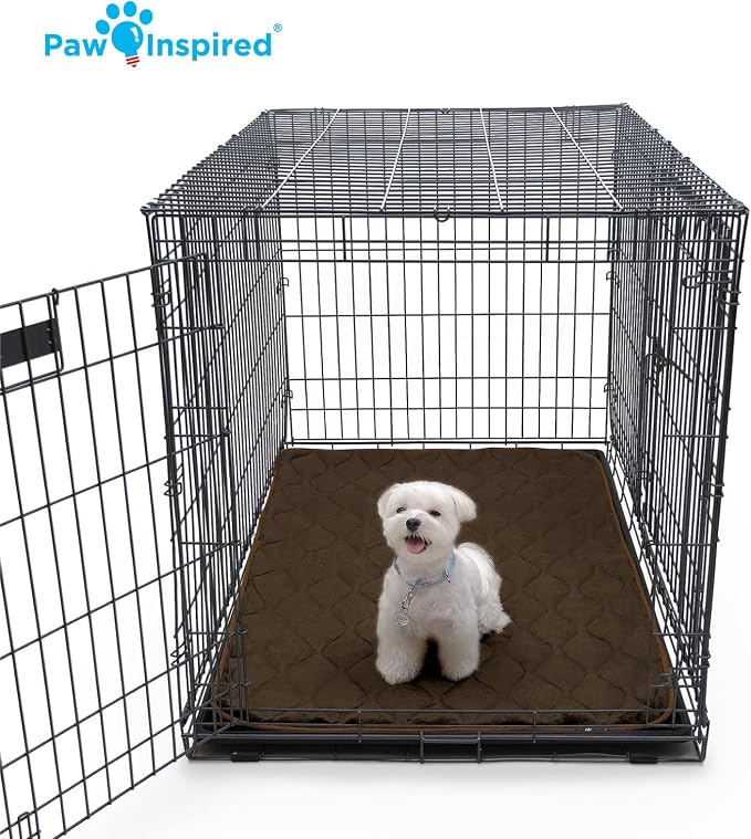 Paw Inspired Washable Padded Crate Mats for Dogs, Gray, 47x29 Inch | Fits 48-inch Kennels, Leakproof, Waterproof Bottom, Plush Dog Pad, Pet Bed