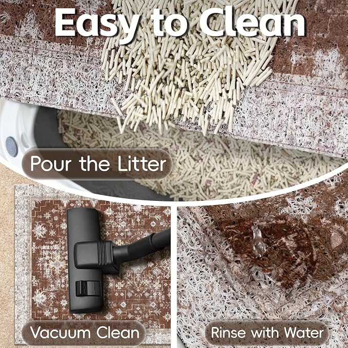 Cat Litter Mat Litter Trapping Mat, 33"x22" Waterproof Urine Proof Litter Box Mat Catcher Mat Non-Slip Washable for Kitty Kitten, Brown