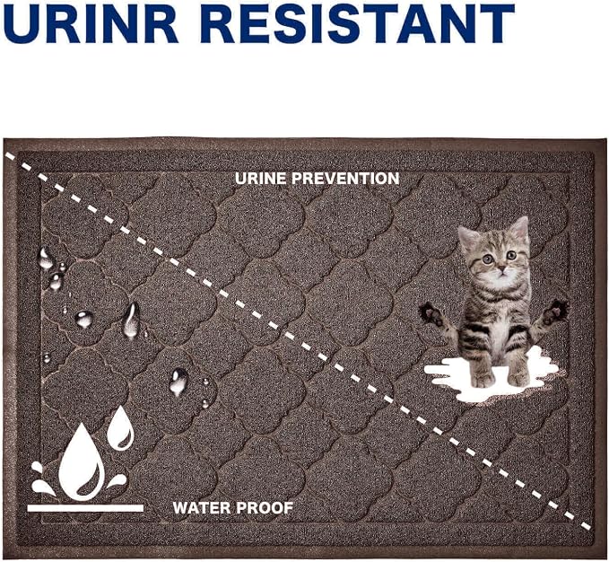 Cat Litter Box Mat, Kitty Premium PVC Pad, Durable Trapping Rug, Phthalate Free, Urine-Resistant, Scatter Control, XXL 47 x 36 Inch, Brown