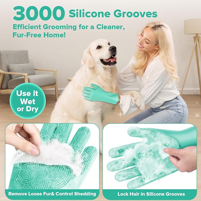 Augwind 6PCS Grooming & Bath Supplies for Dogs, Cats | Dog Washing Gloves | Dog Bath Brush | Dog Shower Brush | Pet Grooming Gloves | Dog Grooming kit | Pet Supplies for Showerhead & Sprayer (Green)