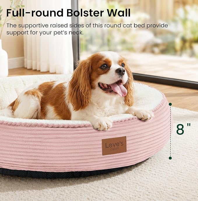 Love's cabin Round Donut Cat and Dog Cushion Bed, 30in Pet Bed for Medium or Large Dogs, Anti-Slip & Water-Resistant Bottom, Soft Durable Fabric Pet Beds, Washable Calming Cat Bed, Light Pink