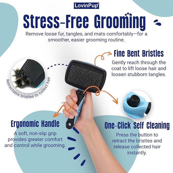 Pet Slicker Brush – Self Cleaning Brush for Dogs & Cats | Retractable Bristles for All Hair Types – Massaging Pins Remove Tangles & Mats Painlessly – Durable Grooming Tool for Pets