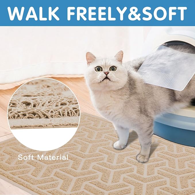 UPSKY Waterproof Cat Litter Mat Large 35" x 24" Soft on Kitty Paws, Beige | Litter Box Mat, Cat Litter Mat Litter Trapping Mat, Waterproof Scatter Control, For Indoor Cats, Easy to Clean