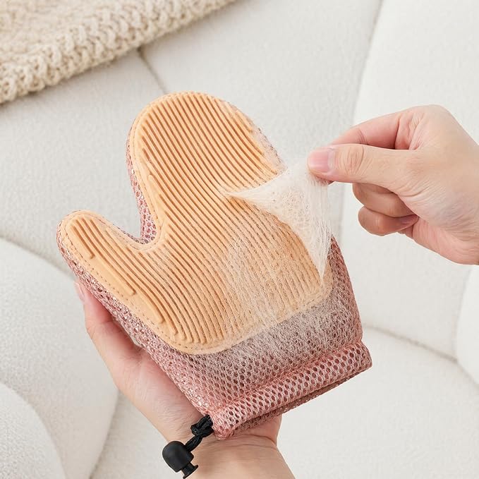 Pet Hair Remover Glove for Dogs & Cats, 2-in-1 Pet Glove Brush Pink | Anti-Bite Mesh Design, Adjustable Wrist Strap, for Bathing & Grooming, Reusable Washable for Long/Short/Curly Hair Pets