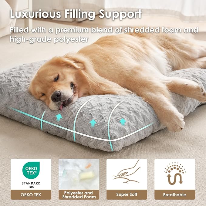 EHEYCIGA Washable XL Dog Bed for Crate 41x27 Inch, Kennel Pad for Extra Large Dogs Up to 65 lbs, Plush and Comfy Pet Sleeping Mat, Grey