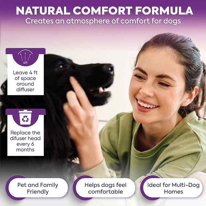 TopSum Calming Diffuser for Dog: Dog Pheromones Calming Diffuser Plug for Stress, Barking, Chewing, Pee Accidents & Separation Behaviors (Purple– 6 Refills)