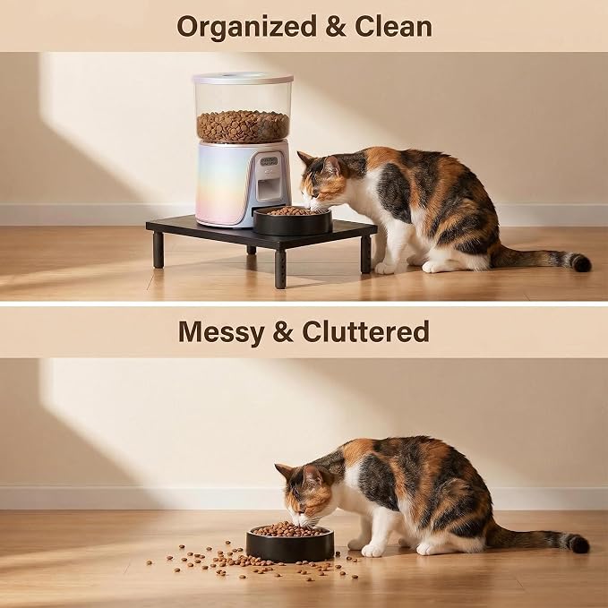 OPNICE Adjustable Cat Food Stand, Elevated Cat Feeder Stand with 4 Height Settings, Automatic Cat Feeder & Tradition Bowls, Raised Pet Feeding Table Station for Cats & Small Dogs, Waterproof Wood