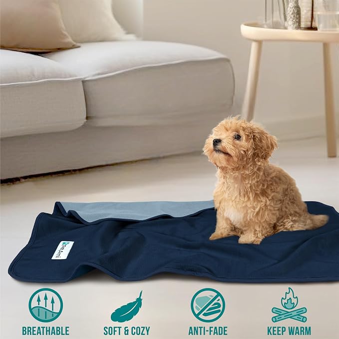PetAmi Waterproof Dog Blanket for Small Medium Dogs Cats, Pee Proof Reversible Cat Blanket for Kitten Puppy, Soft Fleece Washable Pet Throw for Couch Car Crate Liner, 29x40 Navy Blue