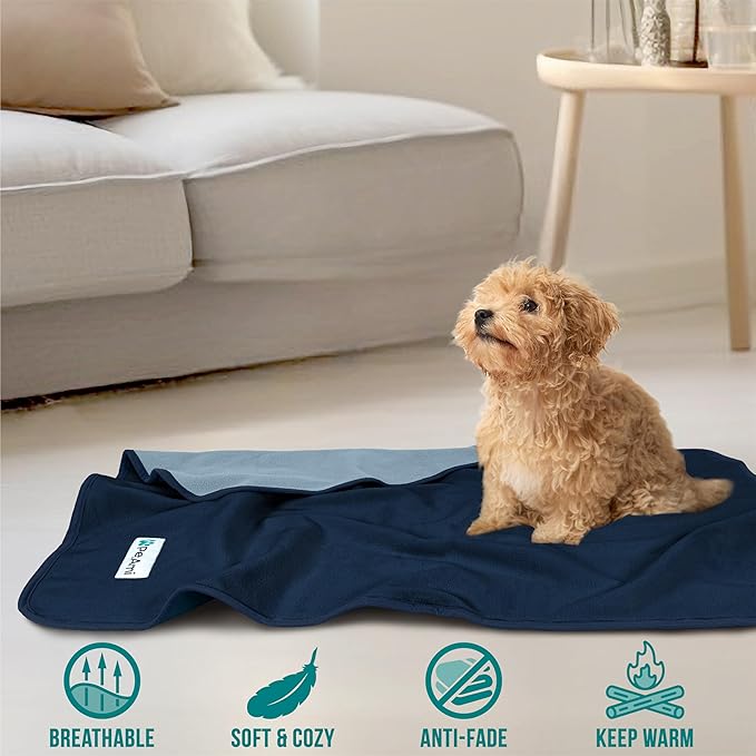 PetAmi Waterproof Dog Blanket for Couch, Pee Proof Reversible Cat Blanket for Sofa Bed Furniture Protector, Soft Fleece Washable Pet Throw for Dogs Cats Puppies Kittens, 40x60 Navy Blue