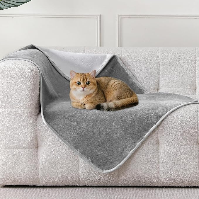Waterproof Blanket 30"x40" for Dogs Cats, Reversible Waterproof Bed Cover for Pets, Soft Leakproof Blanket for Bed Couch Sofa Furniture Protector, Grey/Light Grey