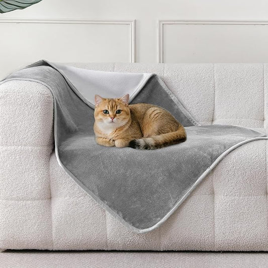 Waterproof Blanket 30"x40" for Dogs Cats, Reversible Waterproof Bed Cover for Pets, Soft Leakproof Blanket for Bed Couch Sofa Furniture Protector, Grey/Light Grey