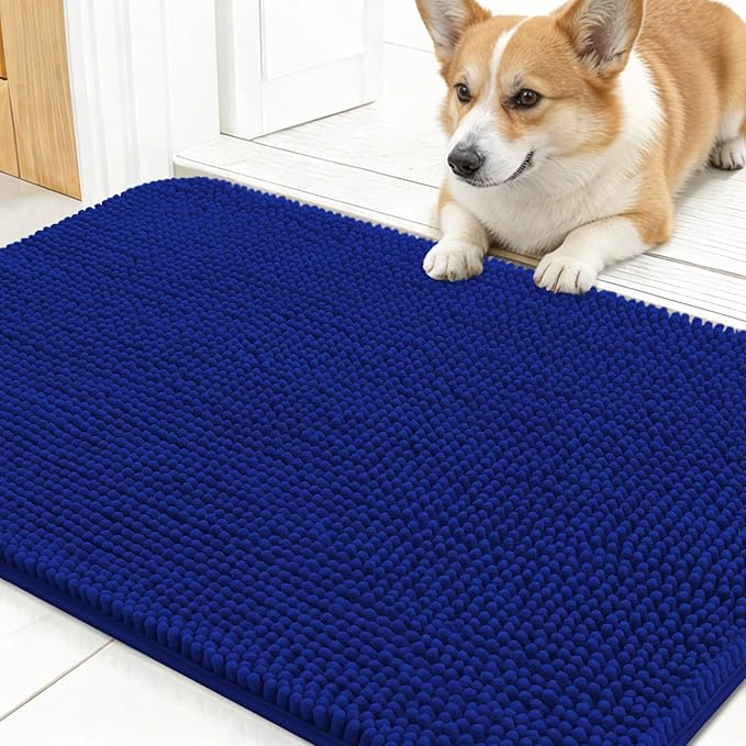 OLANLY Dog Door Mat for Muddy Paws 24x16, Super Absorbent Chenille Mud Mat | Royal Blue, Absorbs Moisture and Dirt, Non-Slip Machine Washable Doormat, Quick-Drying Indoor Entryway Floor Carpet for Dogs