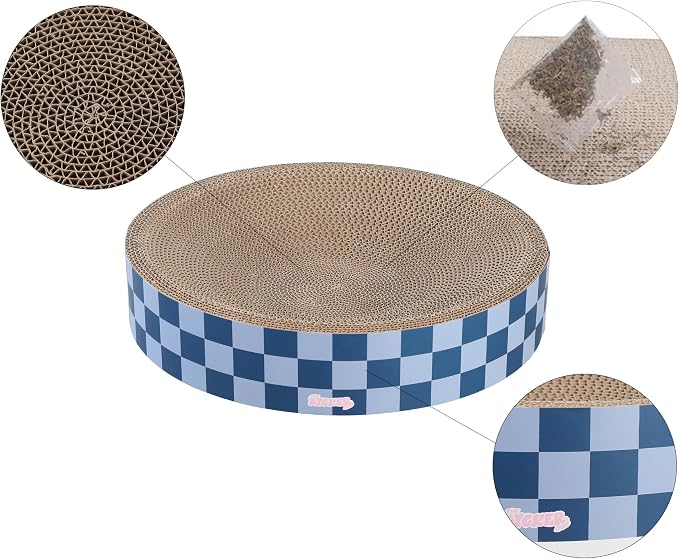 CSR1010B Nelson 20.13" Modern Cardboard Round Bowl Cat Scratcher with Catnip, Blueberry