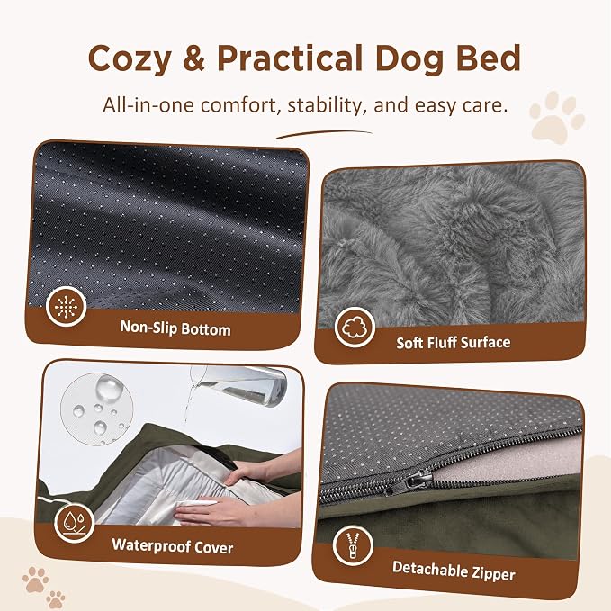Comfort Expression Orthopedic Dog Bed for Extra Large Dogs with Bolster | Waterproof Dog Couch Bed with Washable Cover & Non-Slip Bottom, Supportive Egg Crate Foam Big Dog Bed, 53x42Inch
