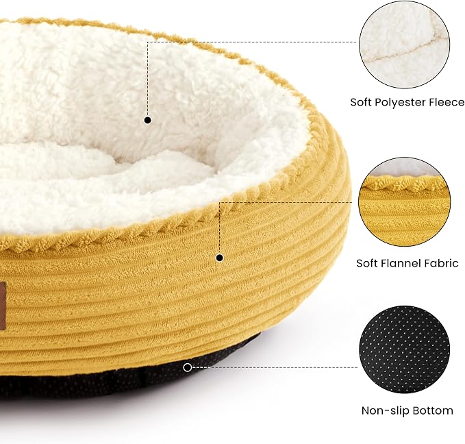 Love's cabin Round Donut Cat and Dog Cushion Bed, 30in Pet Bed for Medium or Large Dogs, Anti-Slip & Water-Resistant Bottom, Soft Durable Fabric Pet Beds, Washable Calming Cat Bed, Yellow