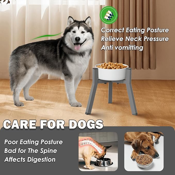 Elevated Dog Bowl Stand for Large Dogs with Platform, Adjustable Width 7-10.6", Raised Food Water Bowl Stand, Grey, Bowl NOT Included