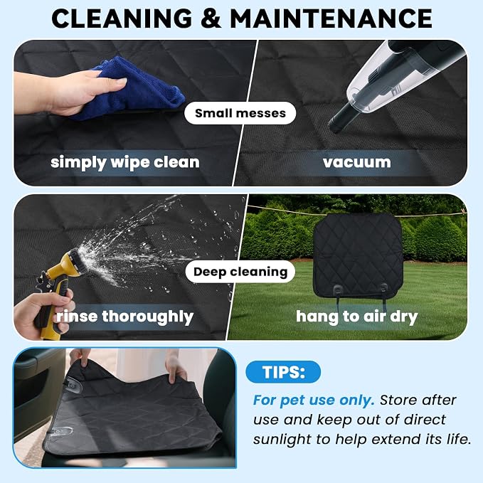 VIVAGLORY Front Dog Seat Covers, 1PACK No-Skirt Design 4 Layers Quilted & Durable 600D Oxford Car Seat Cover for Dogs with Anti-Slip Backing for Most Cars, SUVs & MPVs, Black