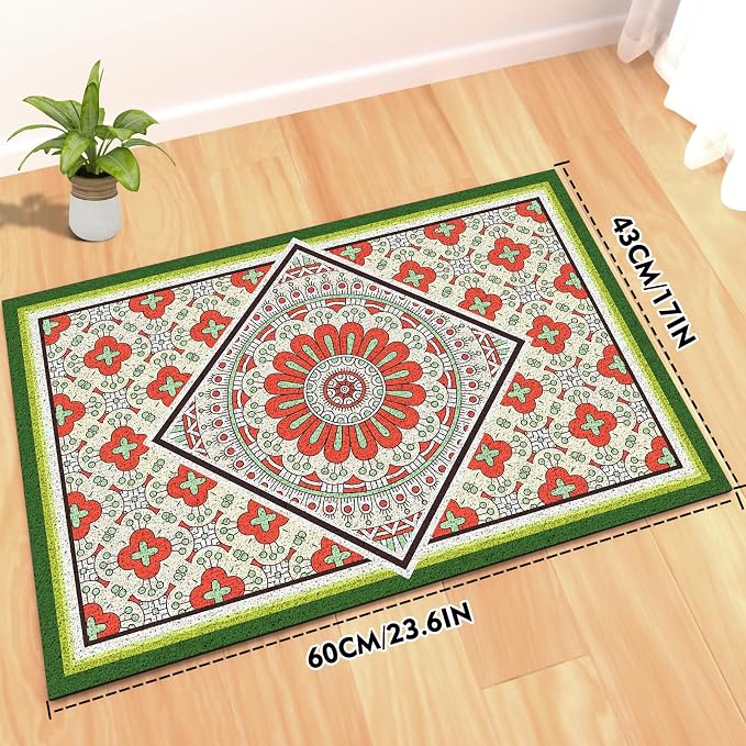 Bohemian Kitty Litter Mat 24"x17",Non-Slip Litter Box Mat, Washable Cat Litter Rug Catcher,Double-Layer Litter Trapping Mat for Scatter Control, Easy Clean Cat Food Mat & Floor Protector