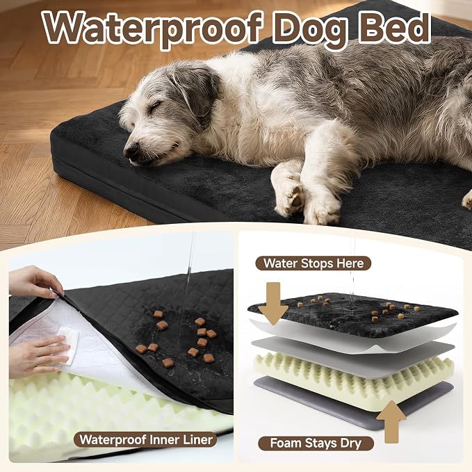 XL Waterproof Dog Bed for Crate, Washable Reversible Pads, 41x27, Black | Kennel Pet Bed for Medium Large Dogs with Removable Cover, Waterproof, Wipeable, Anti-Slip, Outdoor, Black