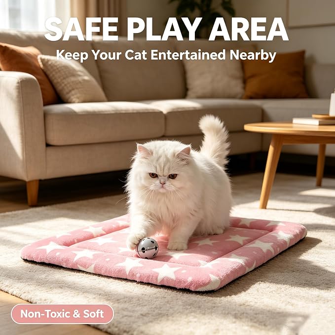 Dog Bed Mat,Reversible & Ultra Soft Kennel Pad-Machine Washable Pet Bed for Dogs & Cats-All-Weather Crate Liner for Crates,Carriers & Travel (Big Star&Pink, 18.0" L x 14.0" W x 1.5" Th)