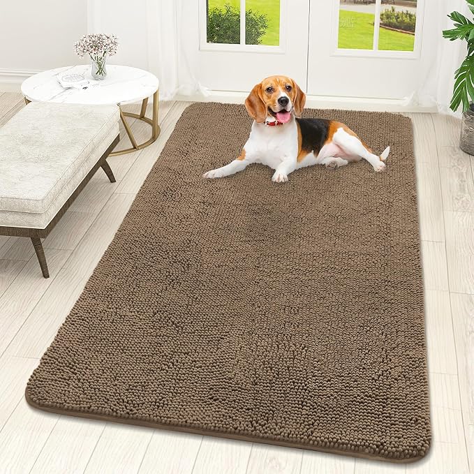 OLANLY Dog Door Mat for Muddy Paws 59x32, Super Absorbent Chenille Mud Mat | Tan, Absorbs Moisture and Dirt, Non-Slip Machine Washable Doormat, Quick-Drying Indoor Entryway Floor Carpet for Dogs