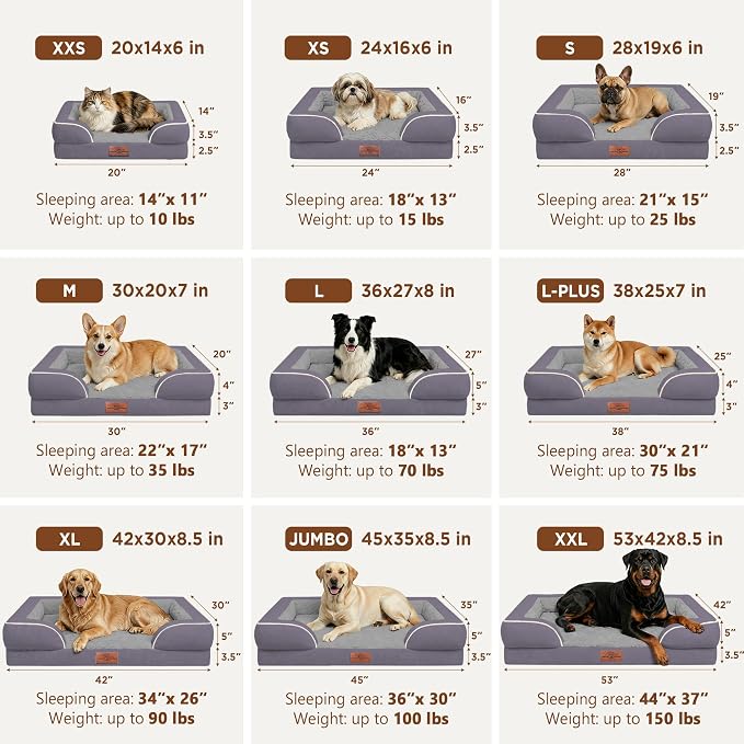 Comfort Expression Orthopedic Dog Bed for Extra Large Dogs with Bolster | Waterproof Dog Couch Bed with Washable Cover & Non-Slip Bottom, Supportive Egg Crate Foam XL Pet Bed, 45x35 Inch