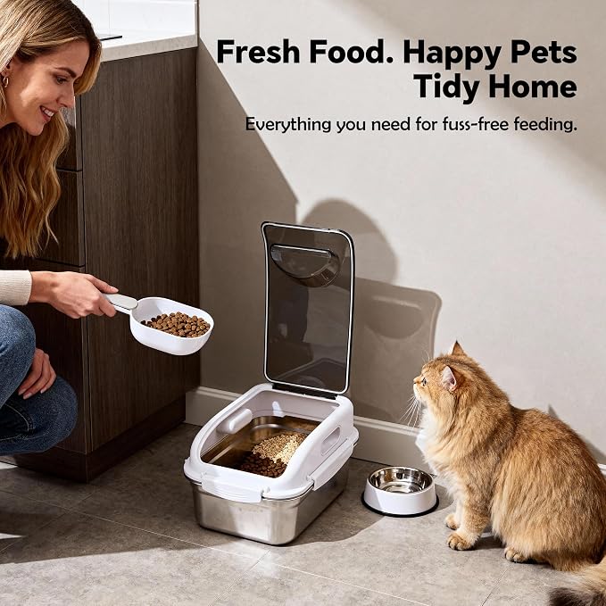 304 Stainless Steel Dog Food Storage Container with Lid for Cat Bird Pet Dry Food Treats, Mouse Proof Small Storage Bin Fits Up To 7 Lbs, Coming With Scoop