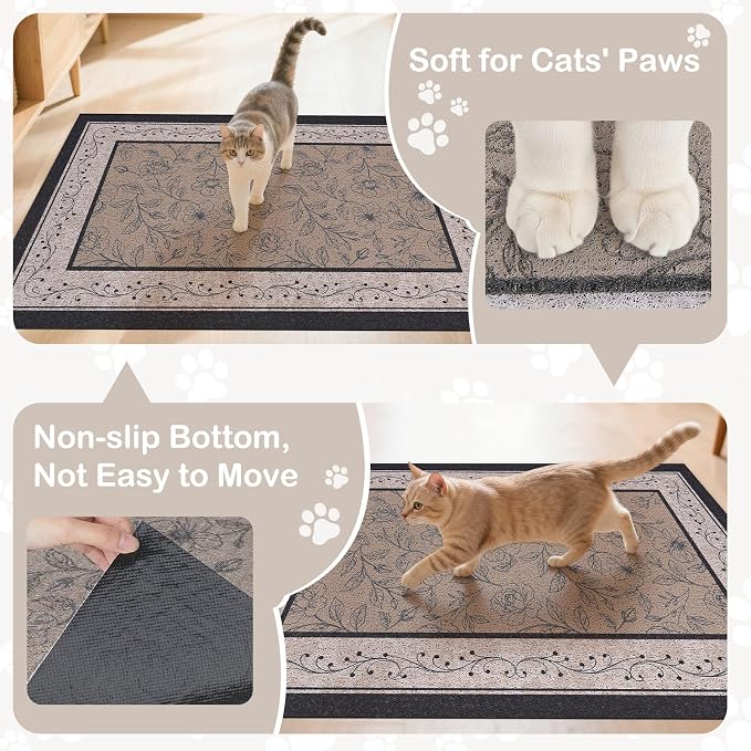 33"x22" Cat Litter Mat Waterproof Non-Slip Litter Trapping Pad | Soft Mesh Litter Box Mat With A Decorative Pattern Captures Scatter Effectively To Keep Floors Clean And Tidy