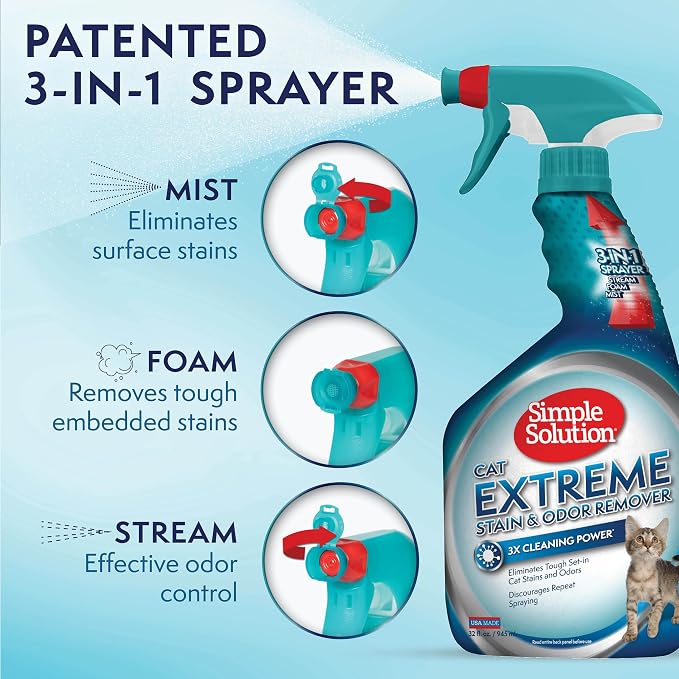 Simple Solution Extreme Cat Stain Remover, Odor Eliminator, 32oz (2 Pack) | Pet Odor Eliminator, Carpet Stain Cleaner, Floor Cleaner, Urine Destroyer, Strong Odor, Cat Stain Remover, Home Cleaning