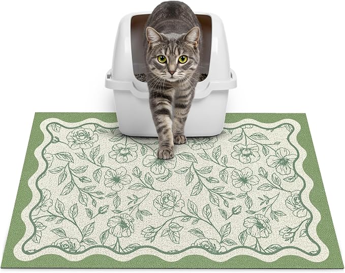 Glittme Cat Litter Mat, 24"x15" Non-Slip Washable Trapping Mat for Cats | Litter Trapping Mat With Thick PVC Coil To Catch Scatter, Soft On Paws And Waterproof Bottom To Protect Floors