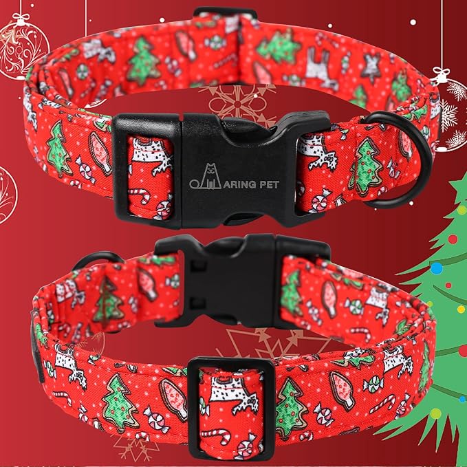 ARING PET Christmas Dog Collar, Cute Cotton Red Xmas Doggy Pet Puppy Collar for Small Medium Large Boy and Girl Dogs-XS